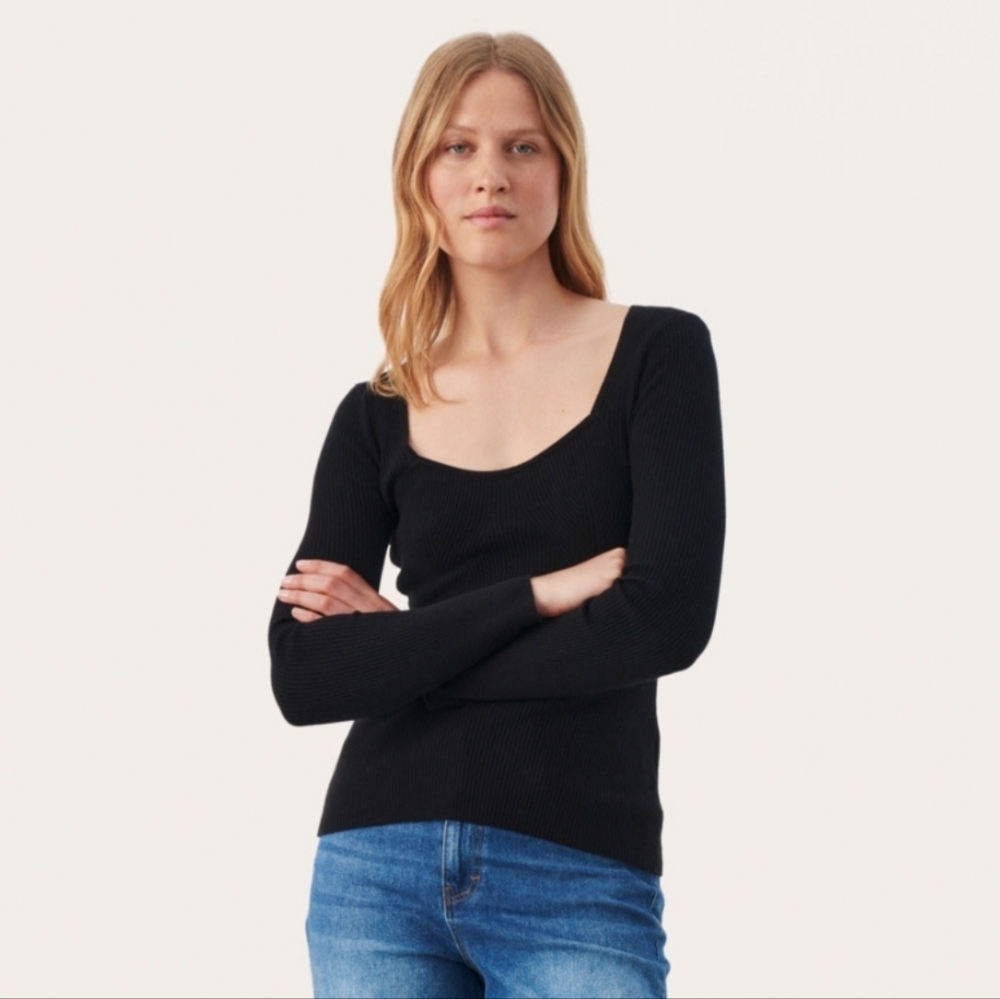 SOLD Part Two Black Ribbed Knit Sweater - Picture 4 of 5